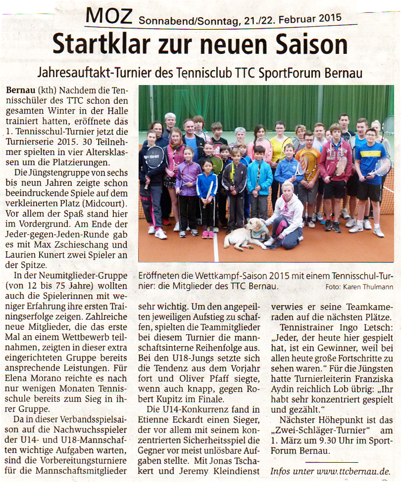 1. Tennisschulturnier 2015 in der MOZ