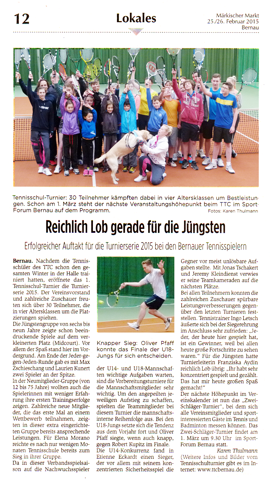 1. Tennisschulturnier 2015 im Märkischen Markt