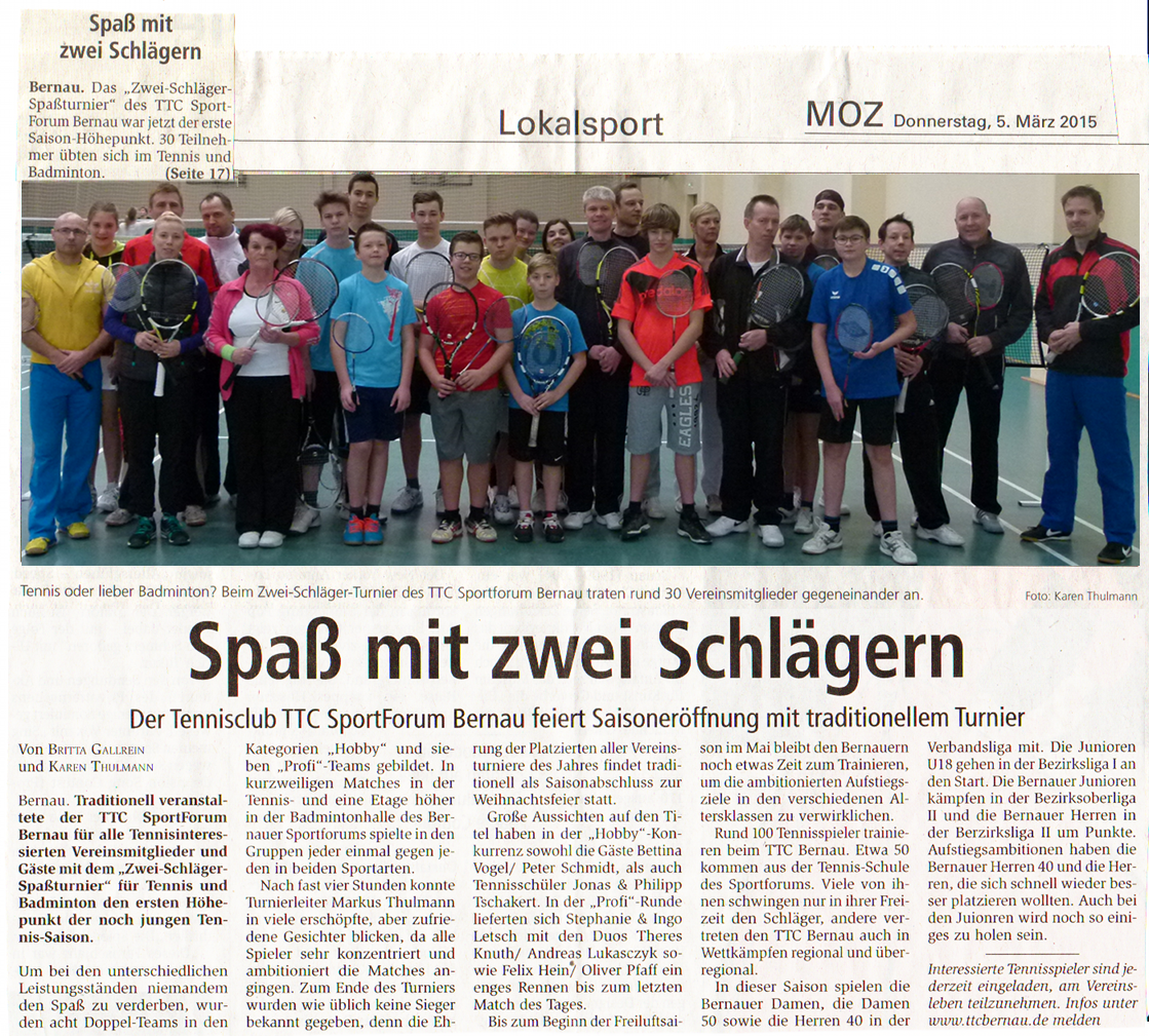 Zwei-Schläger-Turnier 2015 in der MOZ